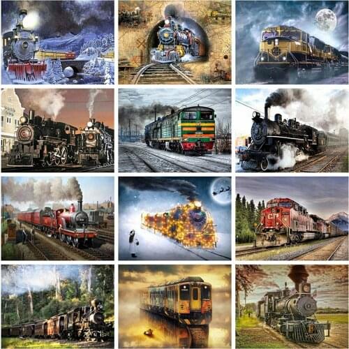 Evershine Full Square Diamond Painting Train Landscape Diamond Embroidery Cross Stitch Rhinestone Mosaic Art Home Decor