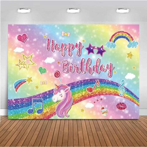 Rainbow Bridge Unicorn Birthday Backdrop Baby Shower Bokeh Glitter Photo Background Birthday Photocall For Girls Party Decor