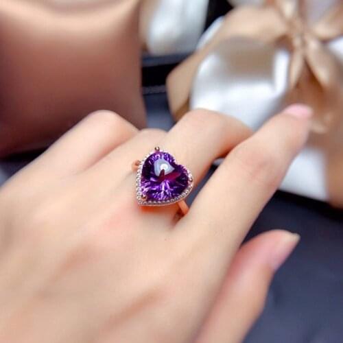 FYSL Silver Plated Love Heart Amethysts Stone Finger Ring for Elegant Women Engagement Jewelry
