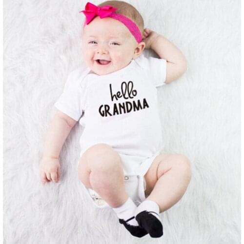 Newborn Toddler Baby Boys Girls Rompers Funny Hello Grandma Print Jumpsuit For Infant Boys Girls Short Sleeve Clothing