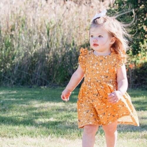 Summer Baby Girls Dresses 0-6T Flare Sleeve Floral Pattern Sister Family Matching Outfits Casual Romper Dress with Headband