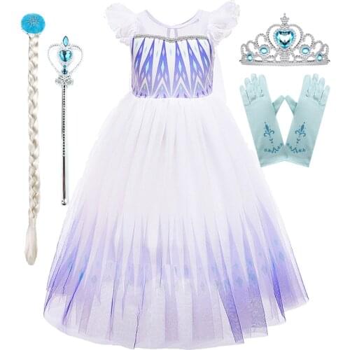 Girl Elsa Cosplay Princess Costume Dress 2020 Summer Short Sleeve Kids Clothes Mesh Dress Childrens Day Birthday Party Costume