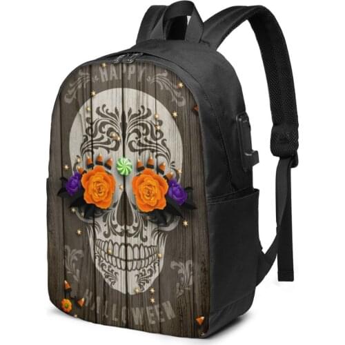 Fashion Backpack Vintage Sugar Skull Poster Student School Bag For Boy Girl Teenager USB Charge Computer Laptop Back Pack