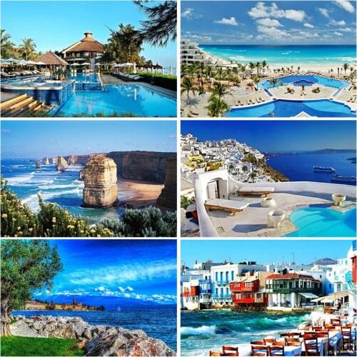 5D DIY Poured Glue Diamond Painting Kits Scalloped Edge Landscape Rhinestone Full Square Drill Embroidery Mosaic Home Decoration