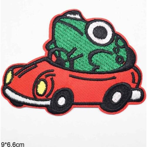 Driving Frog Driver Cartoon With Umbrella Cartoon Iron On Embroidered Clothes Patches For Clothing Stickers Garment Wholesale