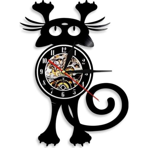 Vinyl Record Wall Clock Compatible with Cat Themed Home Decor Retro Album Music Record Kitten Wall Art Silent Quartz Clock Watch