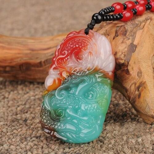 Natural colorful lucky dragon jade pendant Praying for safety stone necklace for men or women