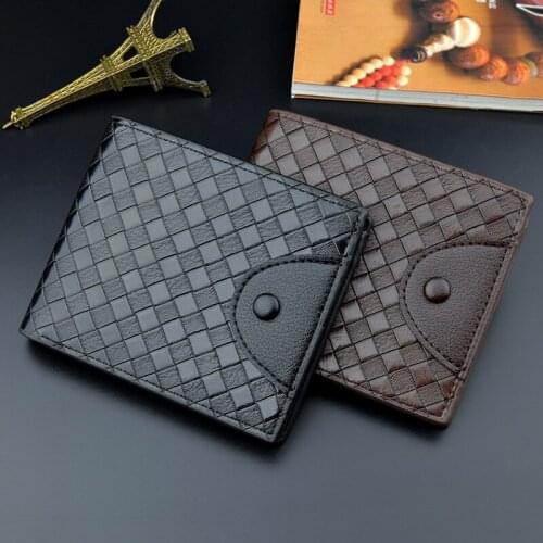 New Fashion Mens Short Wallet Woven Plaid Pattern Multi-card PU Leather Casual Wallets