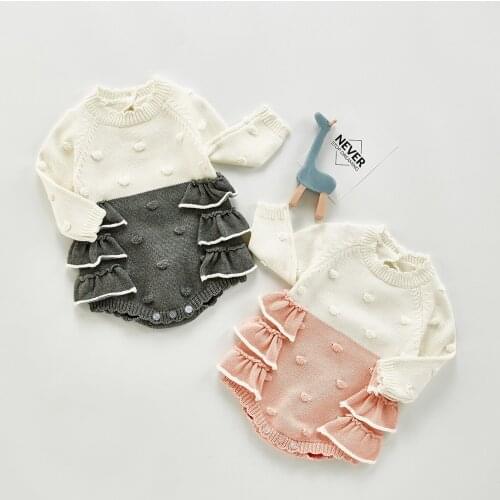 New Arrival Baby Girls Long Sleeve Knit Romper