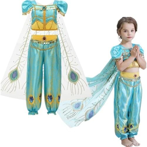 Girl Dress Arabian Jasmine Dress up Rapunzel Costume Children Sequin Elsa Anna Cosplay Clothes Kid Princess Halloween Party 6T