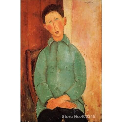 Portriat oil Painting for Living room Boy in a Blue Shirt by Amedeo Modigliani Hand painted High quality