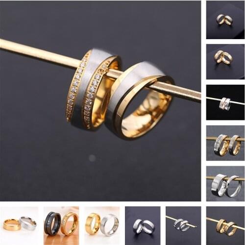 Gold Plated Jewelry Couple Stainless Steel Ring Men and Women Zircon Ring Set Couple Engagement Wedding Rings Jewelry Gifts