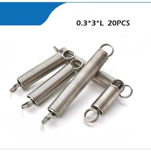 Spring 20PCS 0.3 x 3mm 0.3mm stainless steel Tension spring with a hook extension spring length 10mm to 60mm