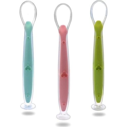 Silicone Infant Feeding Spoon Long Handle Self Baby Learn To Eat Training Utensils Soft Children Feeding Tableware BPA Free