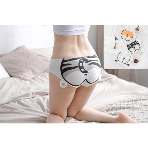 Cute cartoon cat briefs girls women cotton underwear japanese panties corgi hip pig hip print female culottes
