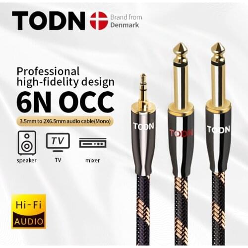 TODN HiFi audio cable 6N OCC stereo High-end audio cable 3.5mm Multichannel plug to 6.5mm 2Mono plug