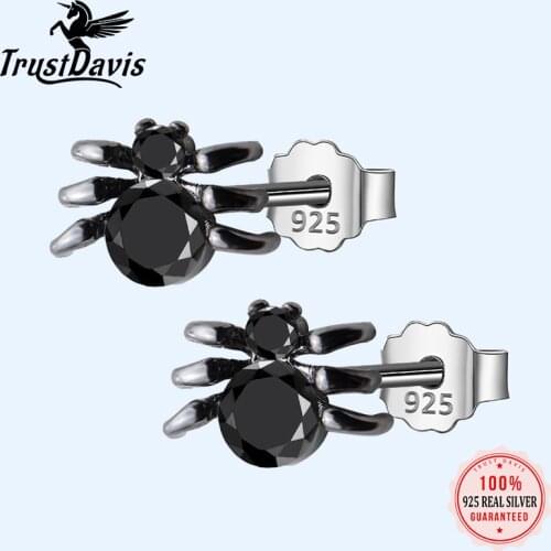Trusta 2018 100% 925 Sterling Silver Women Jewelry Fashion Cute Tiny 9mmX6mm Black Spider Stud Earrings For Daughter Girls DS283