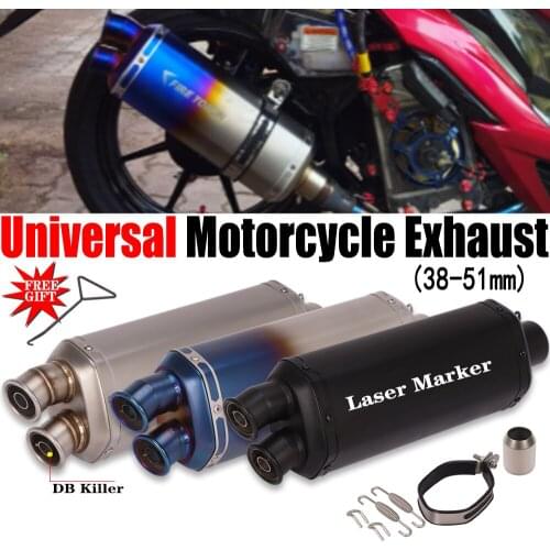 Universal Motorcycle Exhaust Modified Double Hole Muffler With Removable DB Killer For MT-03 MSX125 CB300R ER6N CBR1000 ZX6R R6