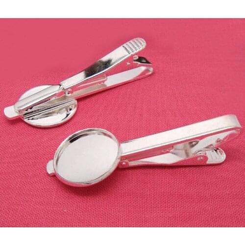 Tie Clip Bar with Round Bezel Blank Resin Glass Cabochon Base Settings Silver plated Tie Clips Clasp Mens Jewelry Findings