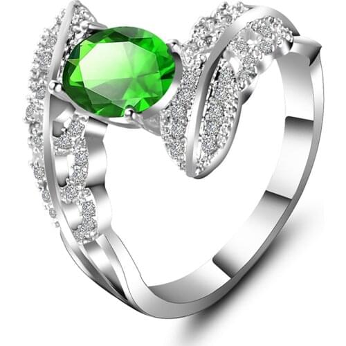 Women Rings Silver Plated Geometric Green Cubic Zirconia Rings Banquet Couple Wedding Rings Gift for Girlfriend Fashion Jewelry