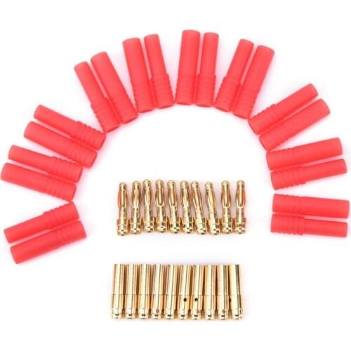10 Sets Gold Plated Banana Plug HXT 4mm Banana Plugs with Red Housing for RC Connector Socket