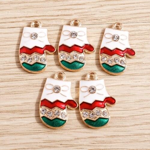 10pcs 13*20mm Enamel Crystal Christmas Gloves Charms for Jewelry Making Fashion Earrings Pendants Necklaces Keychain DIY Crafts