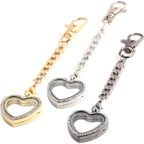 10pcs Newest Round 30mm Floating Locket Keychains Magnetic Locket Keychains Key Ring Glass Living Memory Locket with Rhinestones