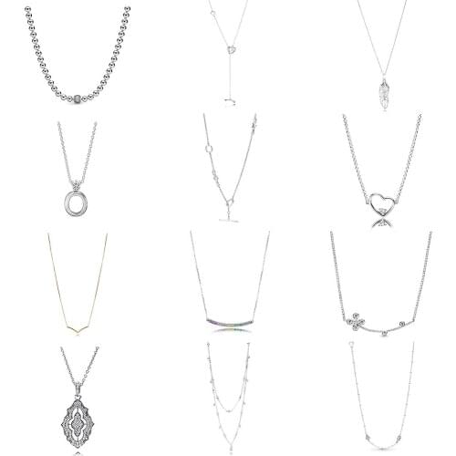 KAKANY 2020 100% S925 Sterling Silver Floating Crown O Beads and Pave Necklace Clavicle Chain Suitable for DIY Womens Jewelry