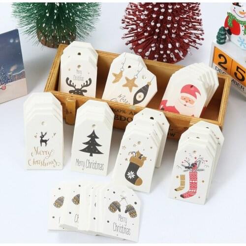 50Pcs Christmas Paper Tags Christmas Tree Toys Santa Claus Patterns Pendants Diy House Home Decoration Items