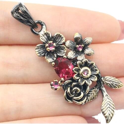 56x26mm Bohemia Design 9.6g Vintage Created Rhodolite Garnet Smokey Topaz For Women Black Gold Silver Pendant Eye Catching