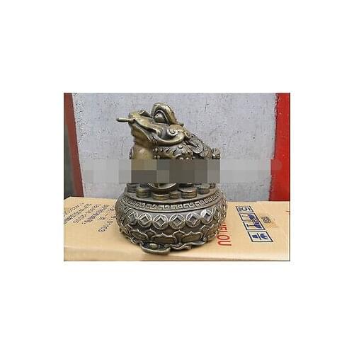 Antique bronze Pure Copper Brass 10 "Boa sorte riqueza sapo bronze bao Jin Chan