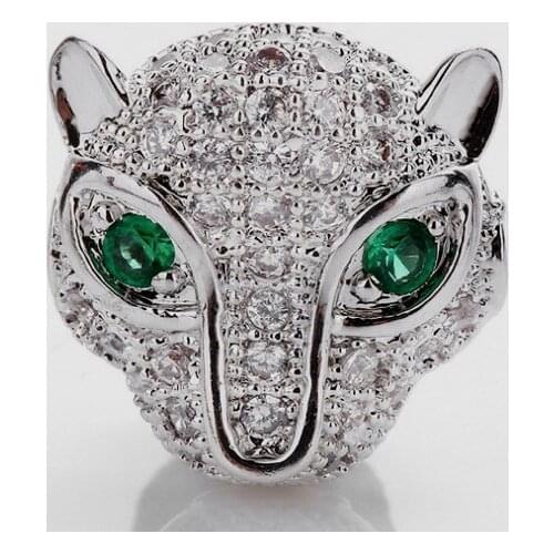 11*11mm leopard head crystal micro pave cz zircon cubic zirconia beads copper silver gold black plated bracelet accessories ugh4