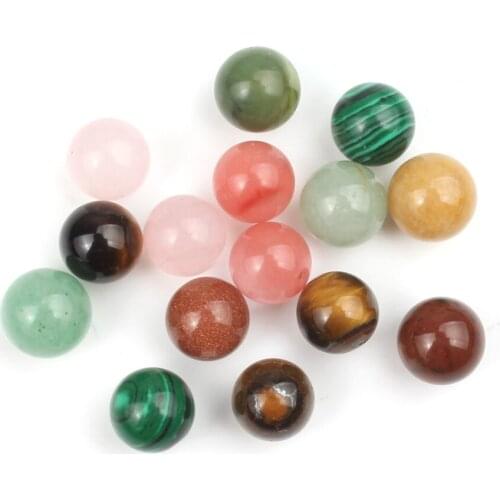 Natural Stones No Hole Half Hole Beads Charms Round Loose Beads for Jewelry Making DIY Hollow Locket Pendants Necklace 8/10/12mm