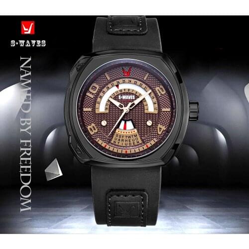 SWAVES Brand Fashion Wristwatch Mens Black Coffee Sports Leather Montre Homme Waterproof Date Army Quartz Clock Mens Watches