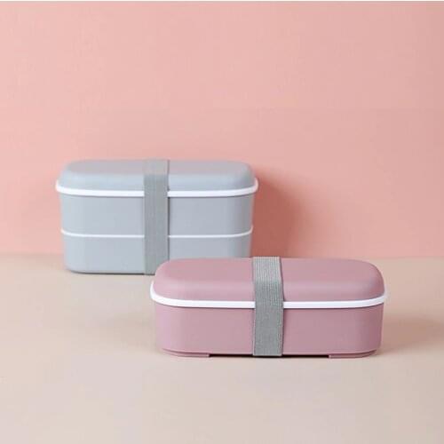 Double Wheat Straw Layers Lunch Box With Spoon Healthy Material Bento Boxes Microwave Food Storage Container Lunch Box Supplies