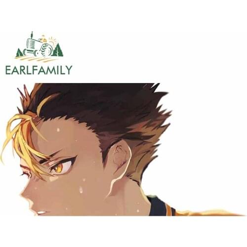 EARLFAMILY 13cm x 6.9cm for Haikyuu Yu Nishinoya Cartoon Car Stickers Air Conditioner Windshield Decal Refrigerator Decoration