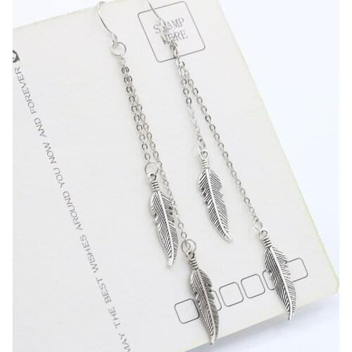 Europe United States Foreign Trade New Tree Leaf Earrings Tassel Chain Feather Earrings Fashion Jewelry