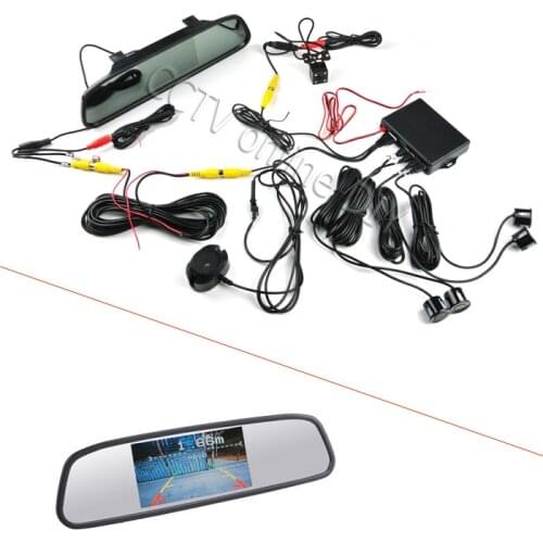 ANSHILONG 3in1 Car Video Reversing Parking Sensors Kit + HD Rear view Camera + 4.3 Inch Car Mirror Monitor