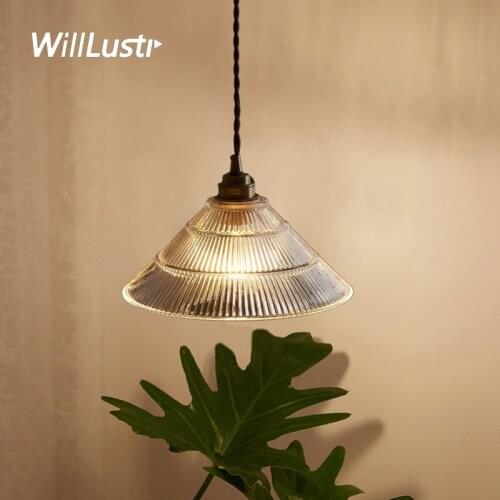 Creative Glass Cone Pendant Lamp Nostalgic Brass Light Hotel Restaurant Loft Bar Dinning Living Bedroom Retro Hanging Lighting