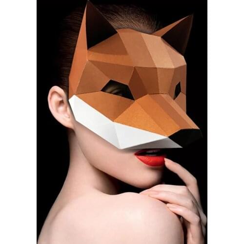 Fox Animal Half Face Mask Paper Model,Low Poly 3D Papercraft,Party Cosplay Prop,Handmade Adult DIY Craft Toy RTY190