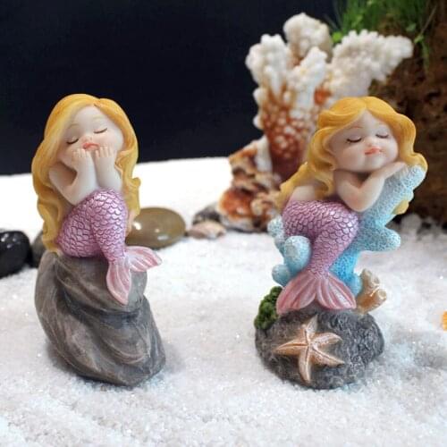Cute Mermaid Resin Crafts Creative Animal Figurines Miniatures Fish Tank Arts Fairy Garden Desk Home Decoration Accessories