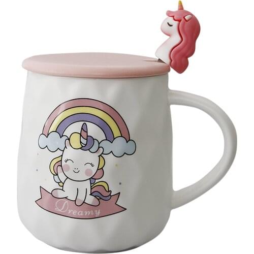 Cartoon Ceramic Coffee Mug Personalised Cute Esspresso Cups with Spoon Lid Simple Creative Milk Mug Caneca Drinkware New DA60MKB