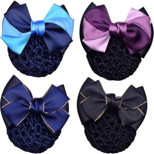 New Fashion Satin Bow Barrette Floral Lace Official Lady Hair Clip Cover Net Bowknot Bun Snood Women Hairgrip Headband Hairnets