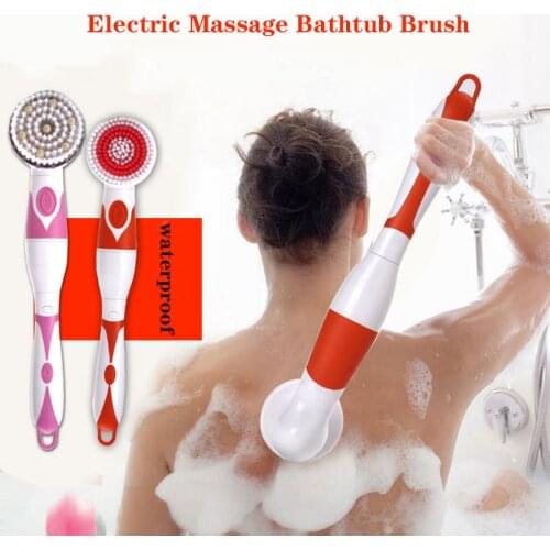 Interchangeable 4-In-1 Electric Bath Brush Long Handle Waterproof Body Cleansing Brush Massage Home Shower Clean Spa System