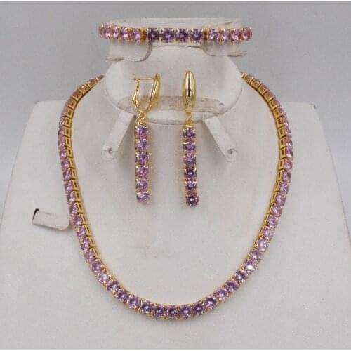 NEW DESIGN High Quality Ltaly 750 Zircon Pink color Jewelry Set For Women african jewelry fashion necklace set earring jewelry