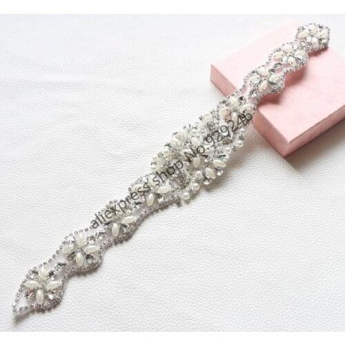 Long crystal flower pearl trims rhinestone applique with pearls DIY bridal wedding dress clothing costume hat gown accessory