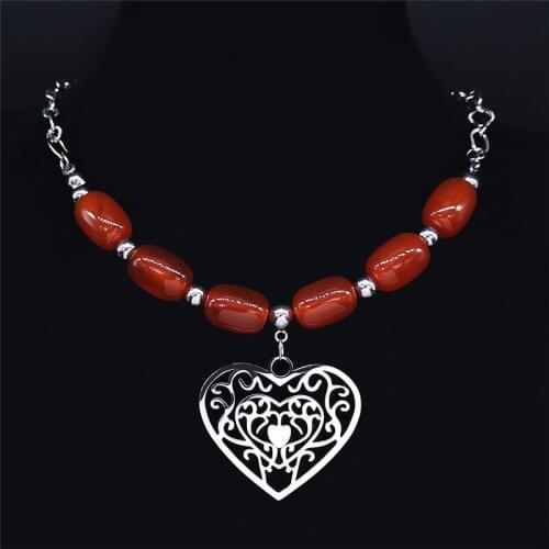 Heart Flower Stainless Steel Natural Stone Chocker Necklace Women Silver Color Chain Necklace Jewelry collares de mujer NXS04