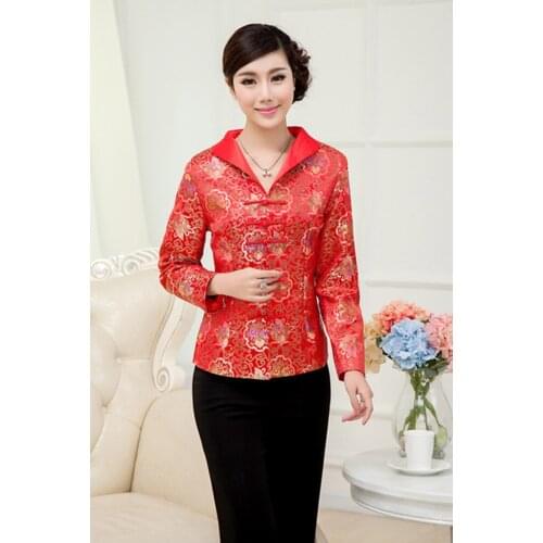 XL Tang suit jacket women chaqueta mujer long sleeve coat button-down coat women пальто Chinese style mother-in-law brocade coat