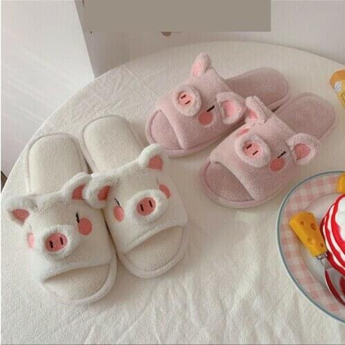Cartoon Girl Heart Plush Cotton Slippers Female Autumn Winter Indoor Home Students Flat-Bottomed Fluffy Slippers