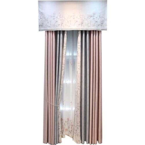 Custom warm light luxury gray pink cotton linen stitching Korean Nordic minimalist modern curtain bedroom window shade